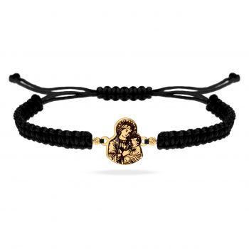 Bratara cu snur si iconita Fecioara Maria si Pruncul din aur 14k