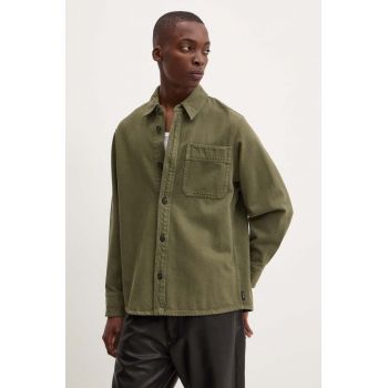 A.P.C. camasa jeans surchemise basile cavalier barbati, culoarea verde, cu guler clasic, relaxed, COGZV.H02939