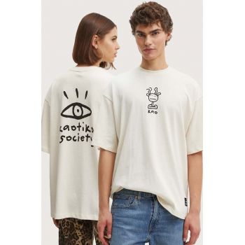 Kaotiko tricou din bumbac culoarea bej, cu imprimeu, AP046-01S-G002 ieftin de firma original