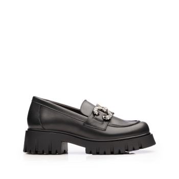 Pantofi casual damă din piele naturală, Leofex - 036 Negru Box