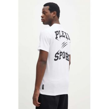 PLEIN SPORT tricou din bumbac barbati, culoarea alb, cu imprimeu, FADC MTK7560 STE003N