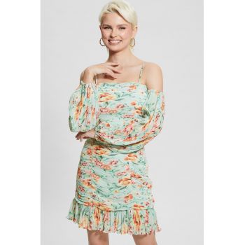Rochie cu decolteu pe umeri si imprimeu floral