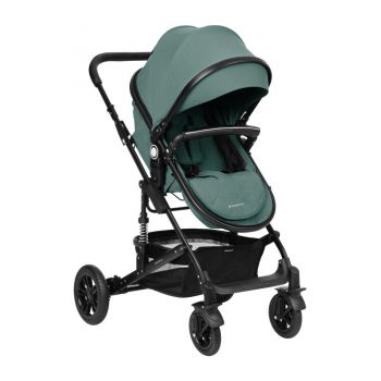 Carucior transformabil KikkaBoo 3in1 pana la 22kg,cadru din aluminiu,suspensii pe roti si cadru,spatar reglabil,sezut reversibil,Scaun auto I-Size,geanta,suport pahar si accesorii incluse Amaia Mint 2024