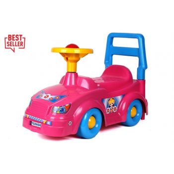 Masinuta copii ride-on de impins cu spatar si claxon Roz, recomandata copiilor cu varsta intre 1 si 3 ani
