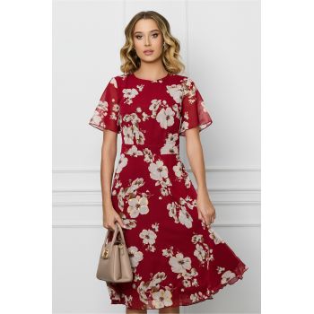 Rochie DY Fashion bordo din voal cu imprimeuri florale ivory