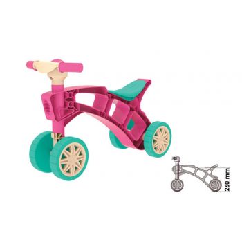 Vehicul de echilibru fara pedale cu 4 roti Minibike Pink, roti mari si moi, recomandat copiilor de la 1 an