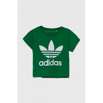 adidas Originals tricou din bumbac pentru bebelusi TREFOIL TEE culoarea verde, cu imprimeu, IY4028
