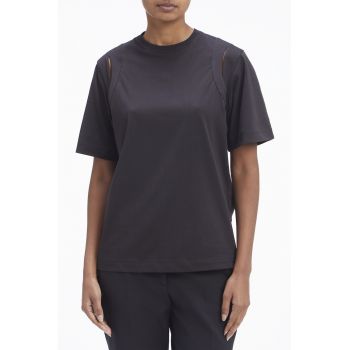 Tricou de bumbac cu decolteu la baza gatului si decupaje