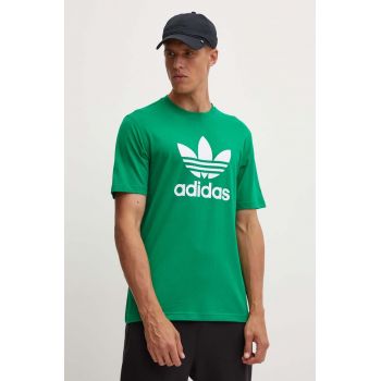 adidas Originals tricou din bumbac Trefoil bărbați, culoarea verde, cu imprimeu, IR8012