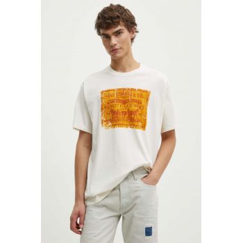 Levi's tricou din bumbac barbati, culoarea bej, cu imprimeu, 87373