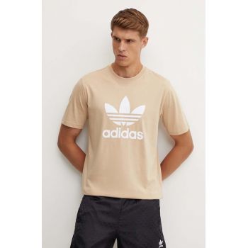 adidas Originals tricou din bumbac barbati, culoarea bej, cu imprimeu, IZ2351