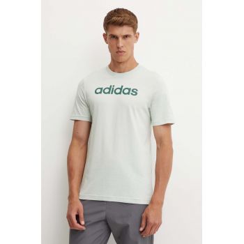 adidas tricou din bumbac Essentials barbati, culoarea verde, cu imprimeu, IZ4767