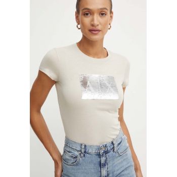 Armani Exchange tricou din bumbac femei, culoarea bej, 8NYTDL YJ73Z