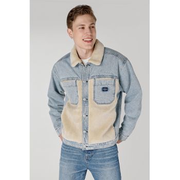 Jacheta din denim cu detalii din material teddy de firma originala