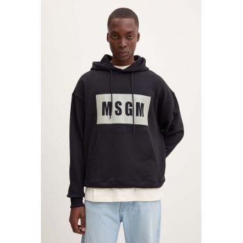 MSGM hanorac de bumbac barbati, culoarea negru, cu glugă, cu imprimeu, 3740MM525.247799