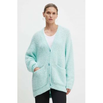 American Vintage cardigan din lana culoarea turcoaz, călduros, ZOL19CH24