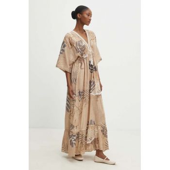 Answear Lab rochie din bumbac culoarea bej, maxi, evazată