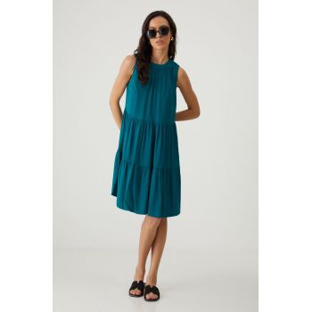 Medicine rochie culoarea turcoaz, midi, evazati ieftina