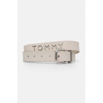 Tommy Jeans curea de piele femei, culoarea bej, AW0AW16255