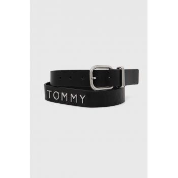 Tommy Jeans curea de piele femei, culoarea negru, AW0AW16255