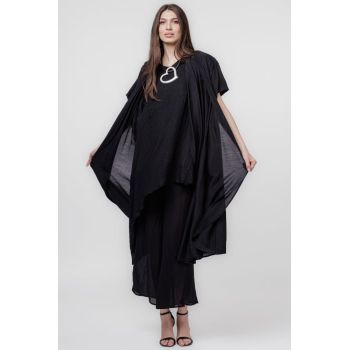 Blazer elegant, usor creponat, cu rever dublat cu voal negru