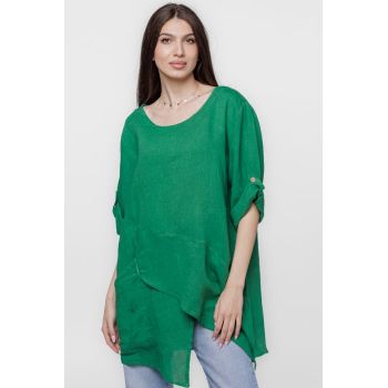 Bluza lunga tunica, in colturi, din in, verde