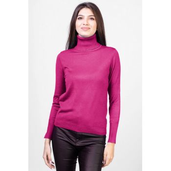 Helanca masura mai mare, din tricotaj cu guler inalt, fucsia