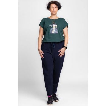 Pantaloni bleumarin casual sport din bumbac cu buzunare laterale