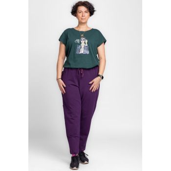 Pantaloni mov casual sport din bumbac cu buzunare laterale