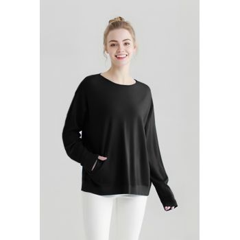Pulover cu detalii lurex si nasturei pe spate, negru