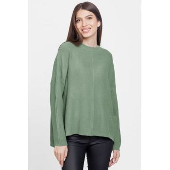 Pulover drept, la baza gatului, din vascoza si lana, verde kaki ieftin