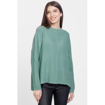 Pulover drept, la baza gatului, din vascoza si lana, verde ieftin