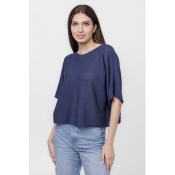 Pulover subtire si versatil cu maneca cazuta din bumbac, bleumarin