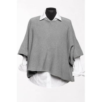 Pulover versatil cu maneca fluture din vascoza, gri