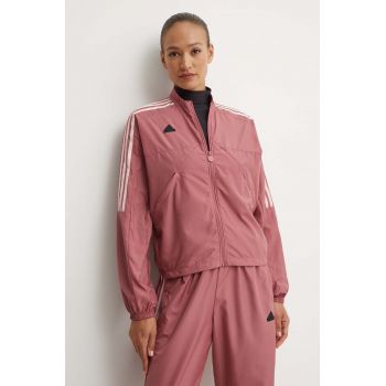 adidas geaca Tiro femei, culoarea roz, de tranzitie, oversize, JJ4663