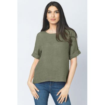 Bluza din in kaki dechis cu nasturi pe spate