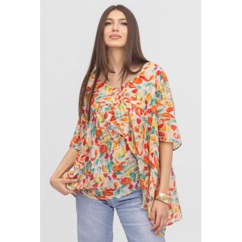 Bluza subtire, de vara, oversize, din vascoza, cu imprimeu portocaliu