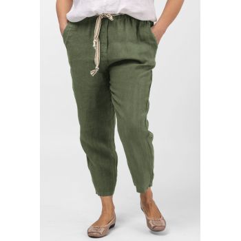 Pantaloni kaki din in, pana, cu snur alb