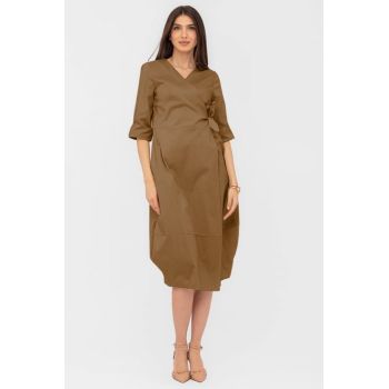 Rochie lalea camel din poplin de bumbac, petrecuta
