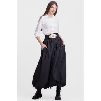 Fusta lunga gogosar, din in mercerizat, neagra