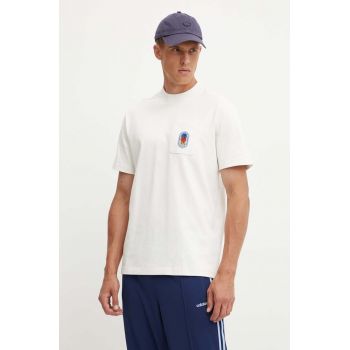 adidas Originals tricou din bumbac barbati, culoarea bej, cu imprimeu, IX6754