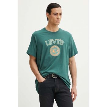 Levi's tricou din bumbac barbati, culoarea verde, cu imprimeu