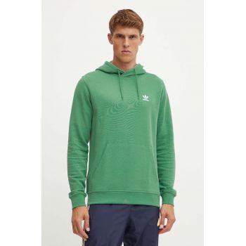 adidas Originals hanorac de bumbac barbati, culoarea verde, cu glugă, neted, IX7671