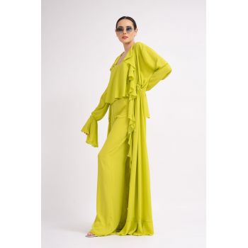 Caftan lime cu volane