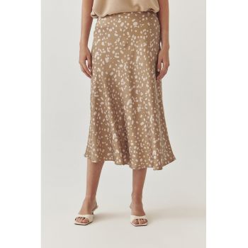 Fusta midi cu model si aspect de satin