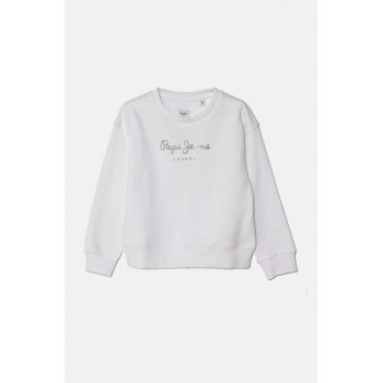 Pepe Jeans hanorac de bumbac pentru copii culoarea alb, cu imprimeu