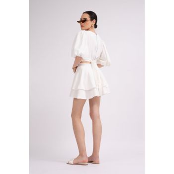 Rochie alba mini cu cut-out si maneca raglan