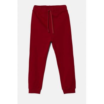 United Colors of Benetton pantaloni de trening din bumbac pentru copii culoarea bordo, melanj