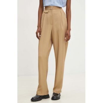 Answear Lab pantaloni femei, culoarea maro, drept, high waist