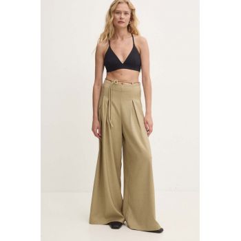 Answear Lab pantaloni femei, culoarea verde, lat, high waist